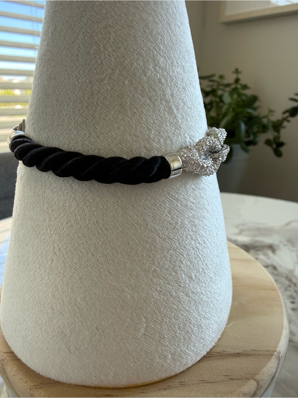 Swarovski Black Cord Bracelet with Pavé Crystal Double-Loop Clasp